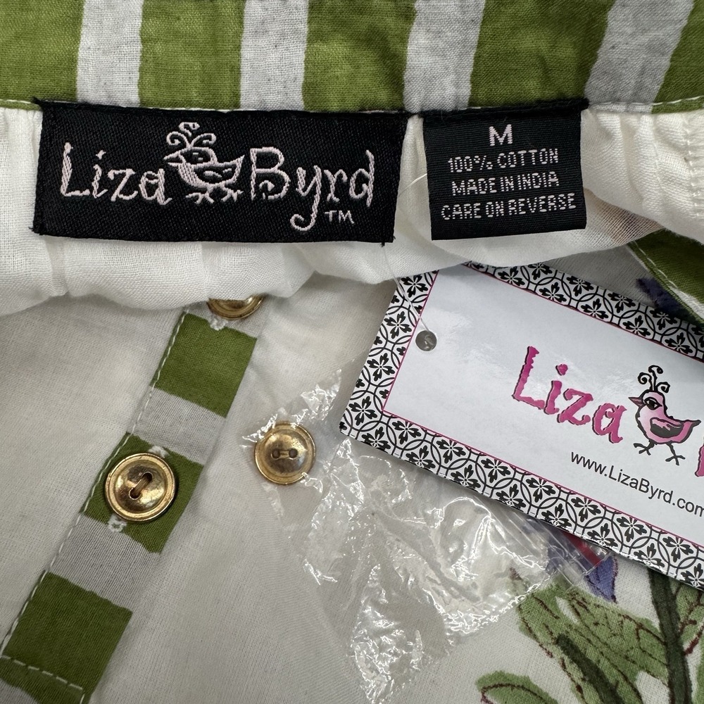 Liza Byrd Floral Peasant Top M Cottage Prairie Boho Garden Botanical 100% Cotton - Picture 6 of 6